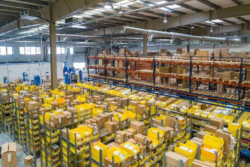 Entrepôt logistique et palettes préparées